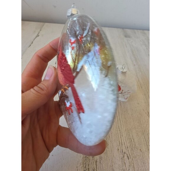 Glass Cardinal sparkle ornament‎ bird Xmas tree oval - Picture 3 of 8